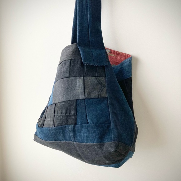 joodito origami boro crossbody bag japanese denim patchwork oversized slouchy - Picture 7 of 9